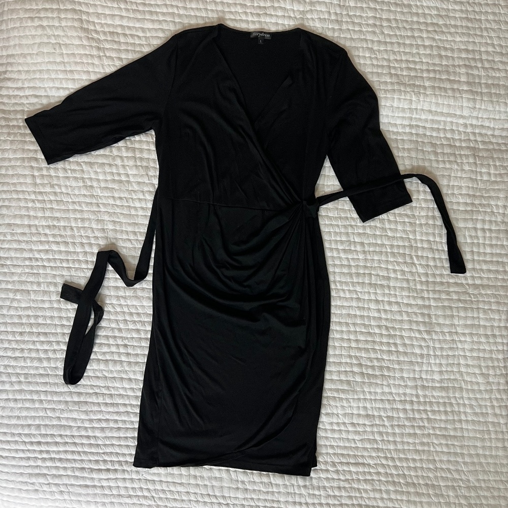 Berydress Brand Faux Wrap Black Midi Length Dress / Size Large